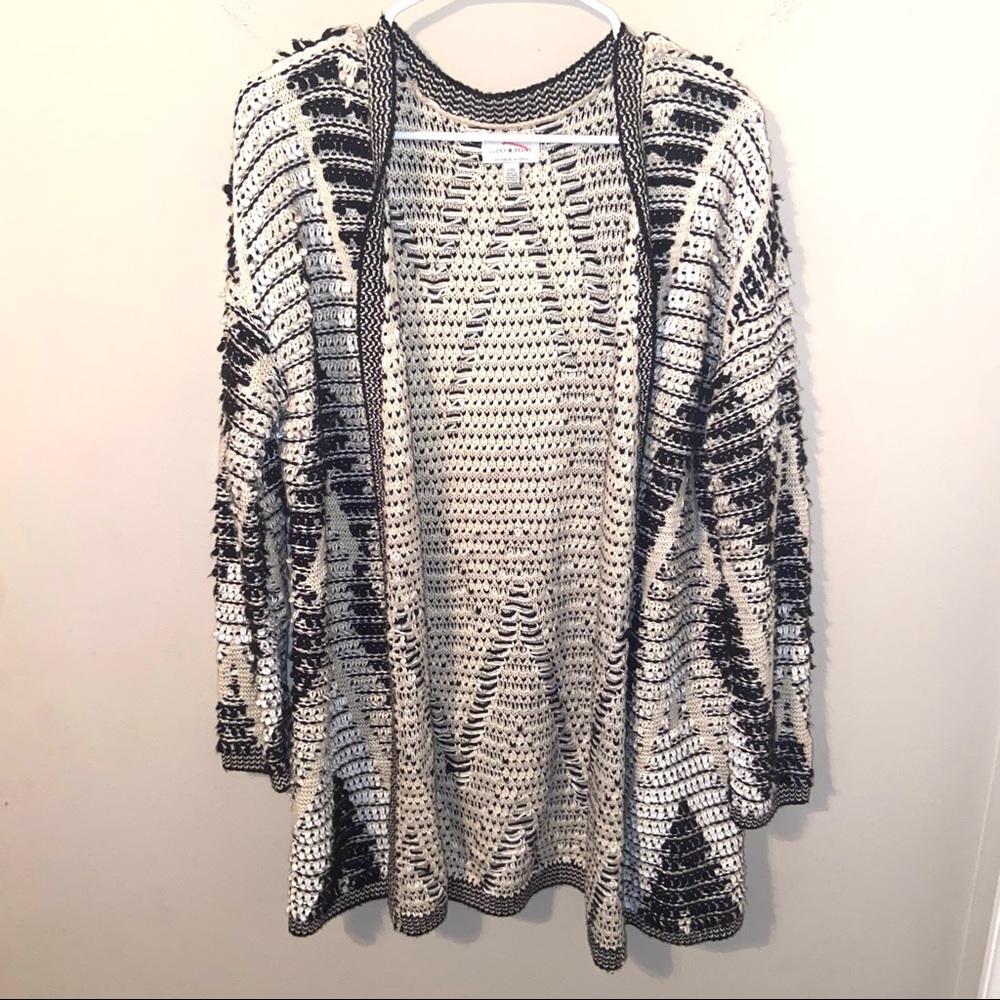 Lucky Brand open knit cardigan sweater striped soft comfortable size L